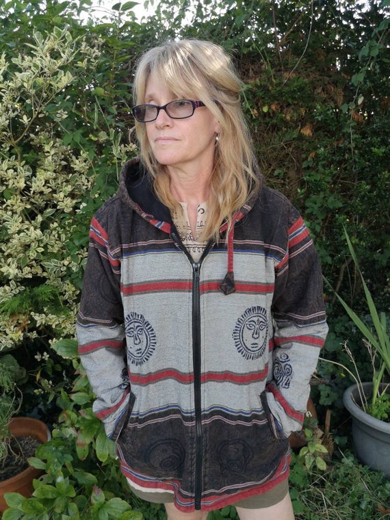 Veste homme et femme doublee en polaire delavee a la pierre coloree avec imprime hippie boheme unisexe Vert noir M L XL XXL Etsy France
