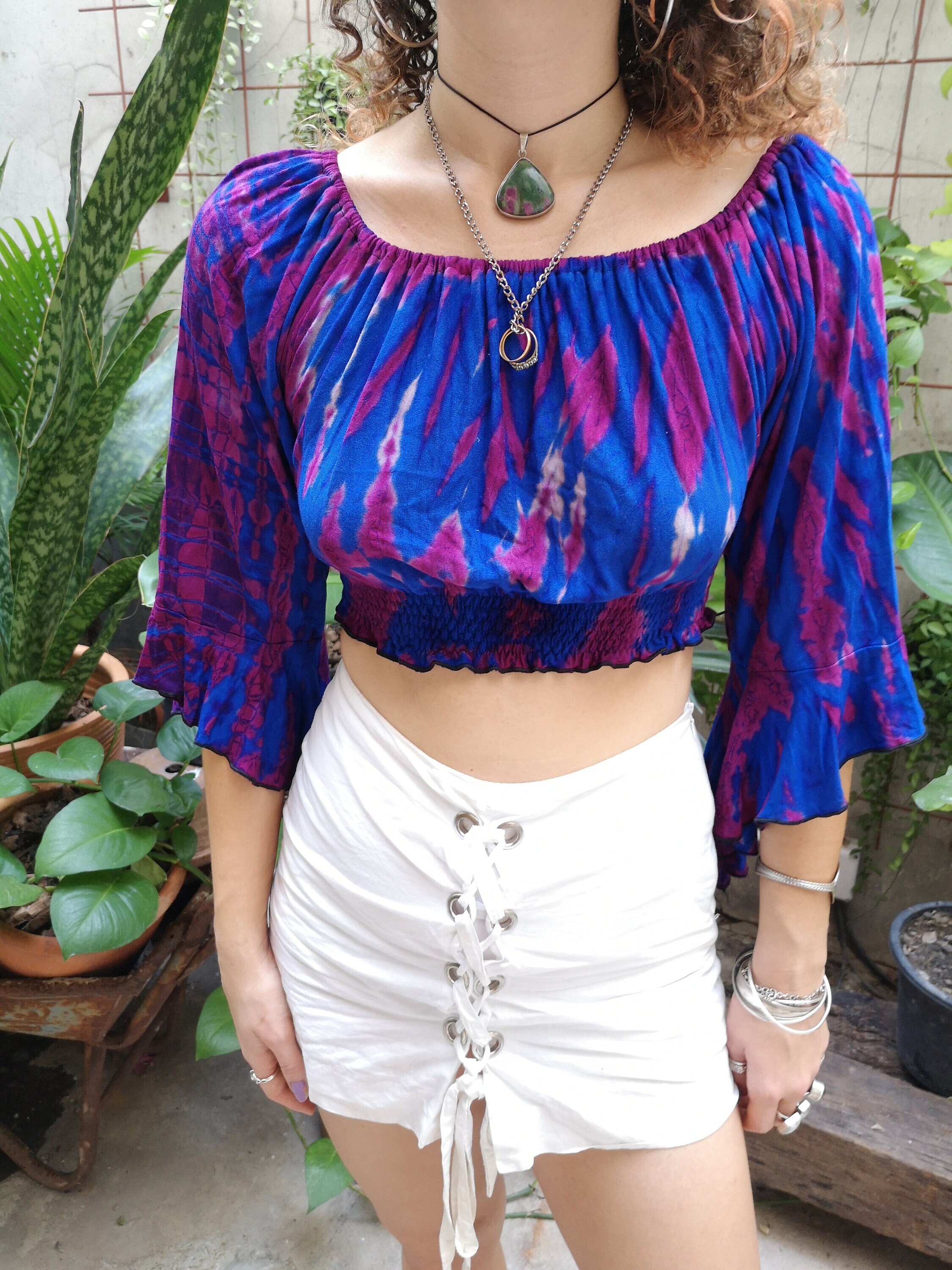 Tie Dye Bandeau Long Sleeve Crop Top 