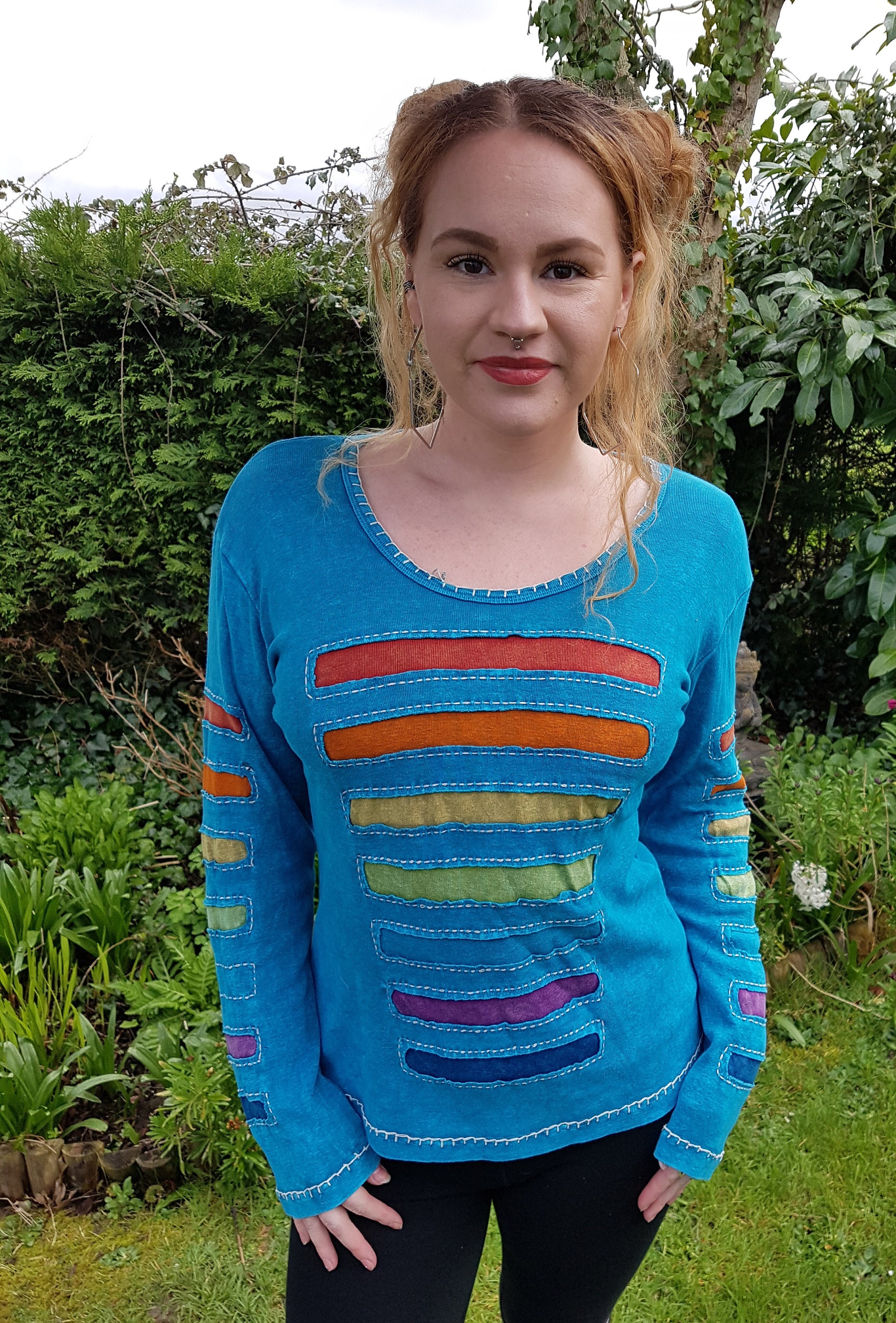 Ladies Long Sleeve Top Colourful Boho Hippy Panel Stripe - Etsy UK
