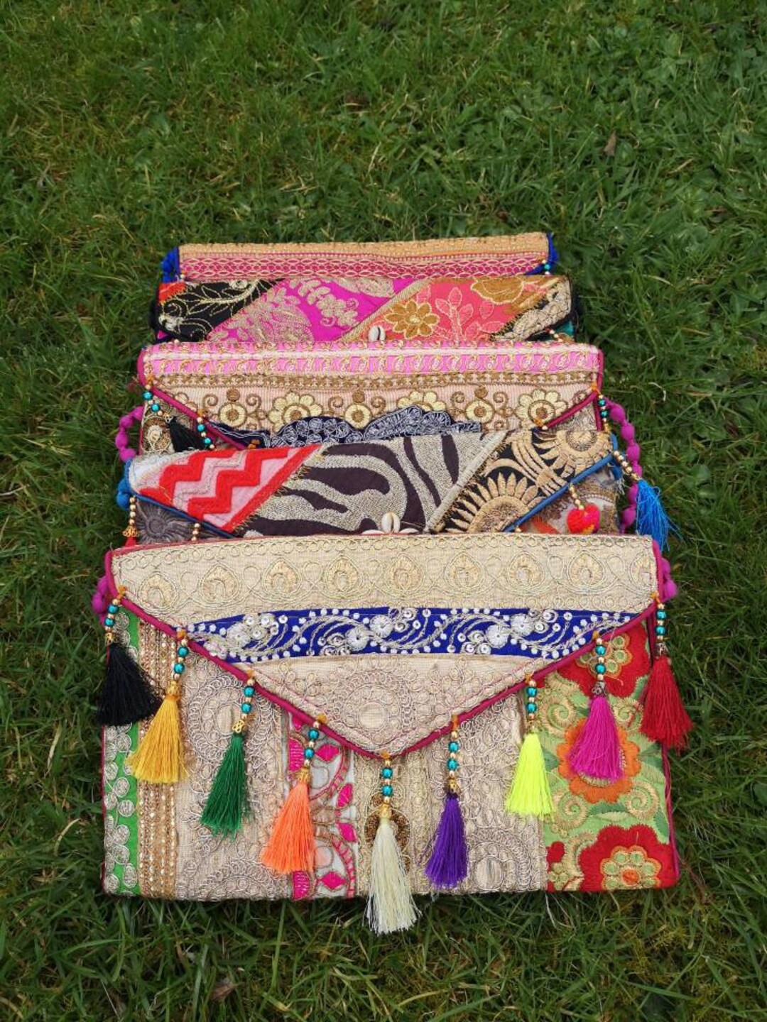 Handmade Gold Embroidered Indian Clutch Bag Large Size Etsy UK