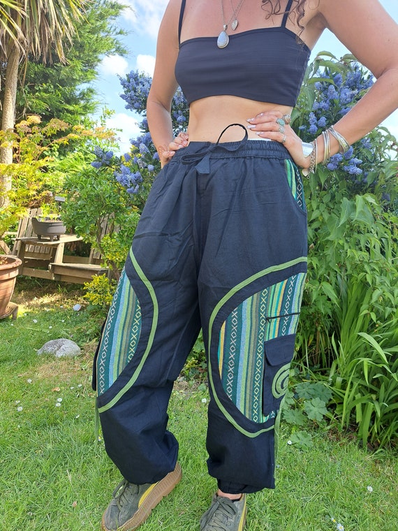 Funky Stripe Parachute Pants, Festival Rave Baggy Trousers