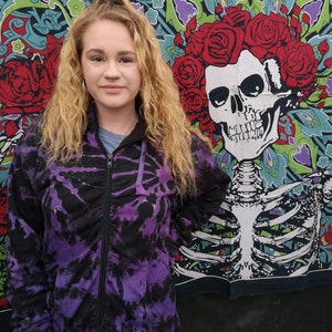 Men + Women&#39;s Tie Dye Jacket, Fleece Lined, Pixie Hood, M L XL, Hippie Hippy Boho Festival