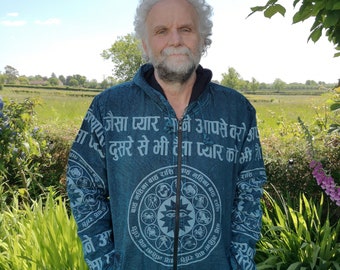 Zodiac Fleece Lined Jacket, Astrology Celestial Starsign Jacket, Hindi Writing, S M L XL, Hippie Hippy Boho Festival