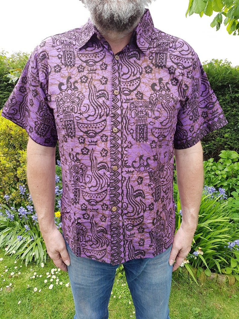 Mens Traditional Batik Shirts Short Sleeve Cool Cotton Summer Etsy