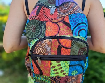 Patchwork mini backpacks, Small sizes backpacks, Rainbow mandala colourful, hippy boho festival