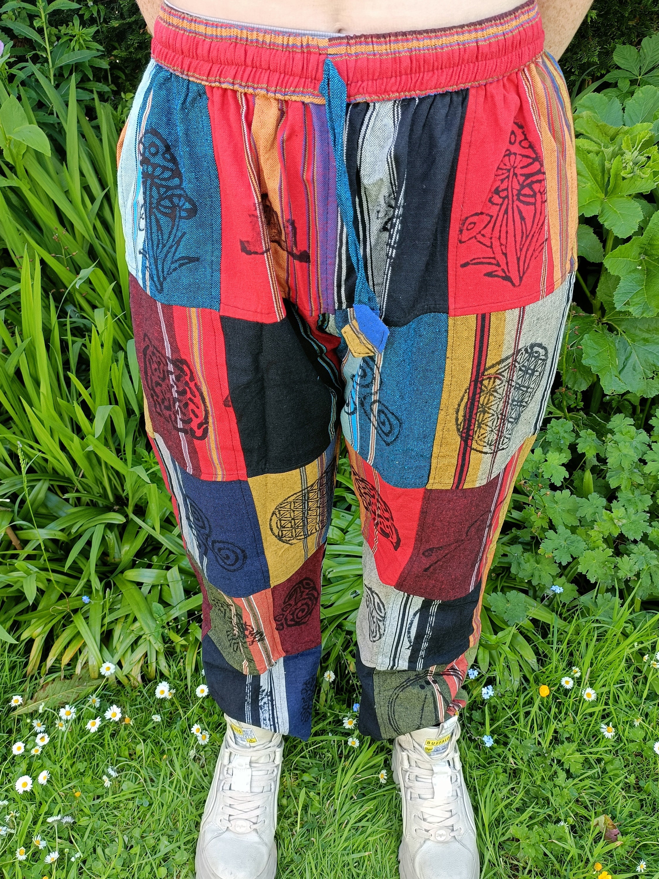 Embroidery Patchwork Trousers美品 Men + Women's Heavy Cotton Patchwork Cargo Trousers