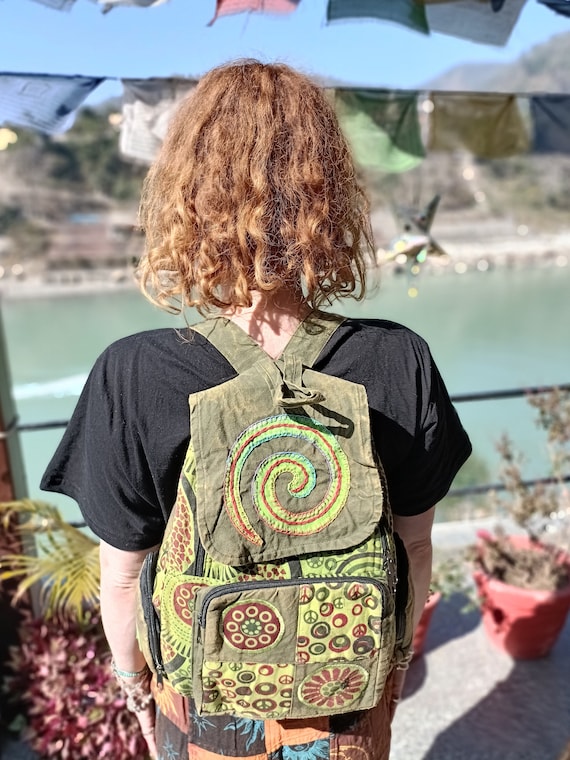 Cotton Stonewashed Peace Backpack Beach Travel Festival Hiking School  Rucksack Hippie Bag Yoga Purse Men's Women's Gift Gifts FAST SHIPPING 