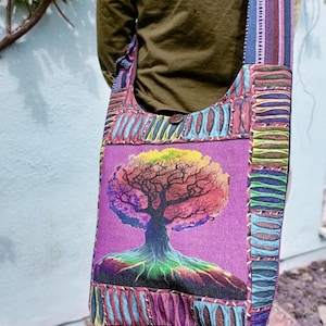 Funky Psychedelic Cross Body Shoulder Bags | Mushroom Sun + Moon Tree of Life | Boho Hippie Sling Festival Bag |