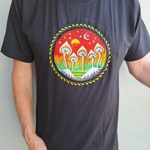 Funky Embroidery Black T-shirts, Sun Dope Man Mandala Magic Mushroom Tree of Life image 8