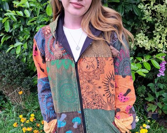 Patchwork Jacket, Funky Festival Mandala Mushroom Patchwork