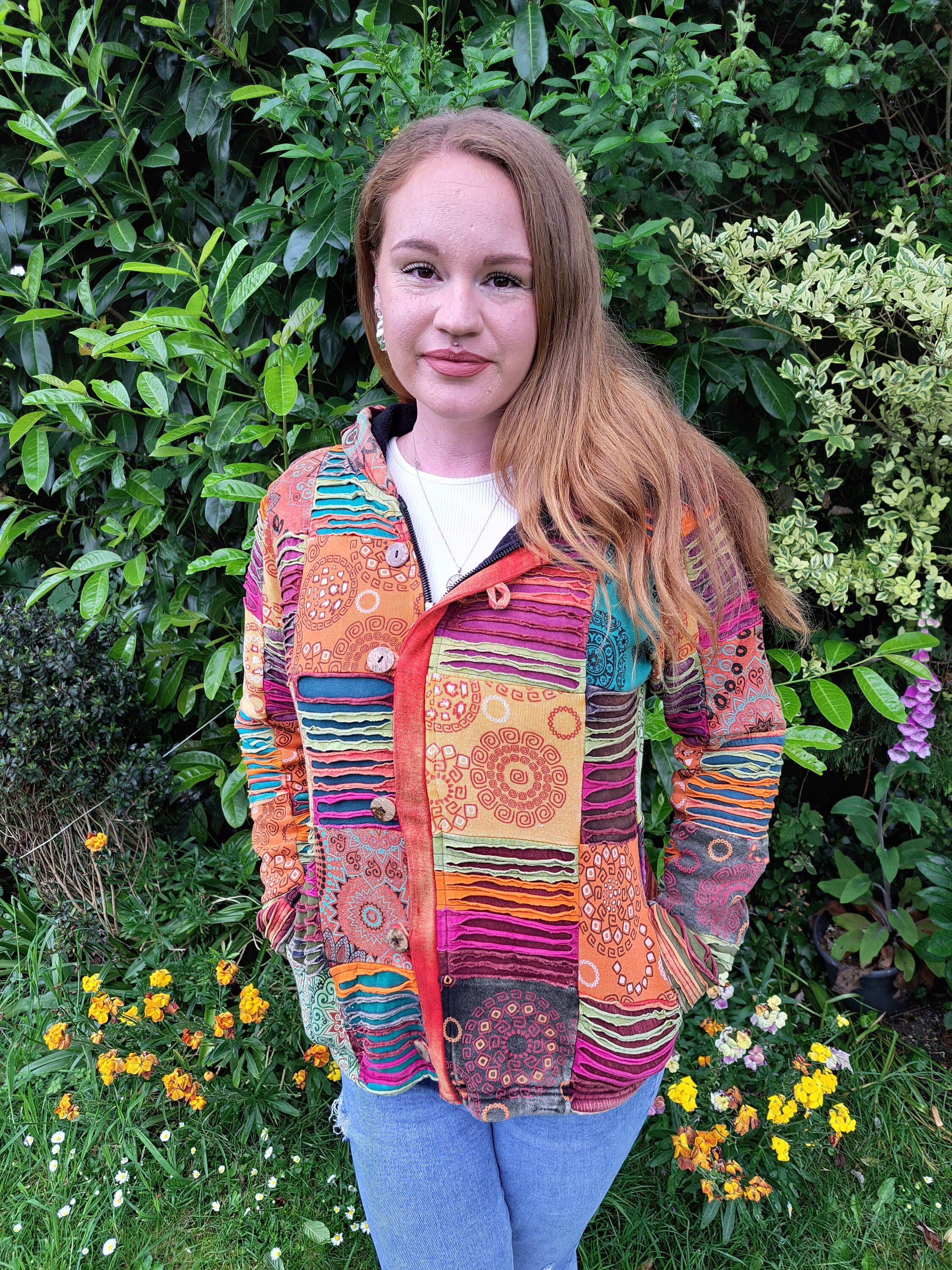 トップス patchwork zip parker y2k hippie Y2K Faded Patchwork Flowers Hoodie – The Vintage Twin