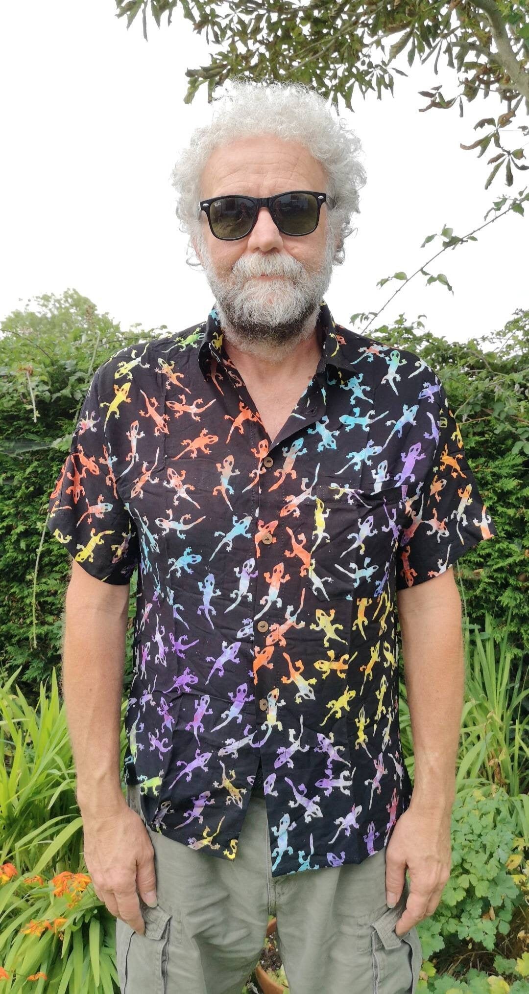 Image of Unisex Lizard Gecko Salamander Shirts Cool Funky Light Rayon Purple Red Yellow Blue Summer Festivals M L Xl Xxl