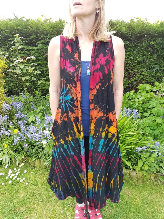 Full Length Sleeveless Rainbow Maxi Tie Black Pink Dye