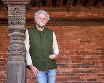 Mens Nehru Collar Waistcoat Mandarin Modi Indian Grandad Kurta Long Style Hipster Waistcoat M -XXL Grey Black Blue Brown Green Stripe Lining