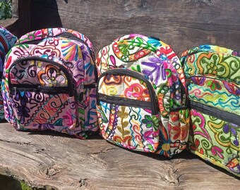 Mini Floral Backpack, Day Backpack, Cute Bright Colourful, Flower Embroidery Bag, Hippy Boho Festival Backpack