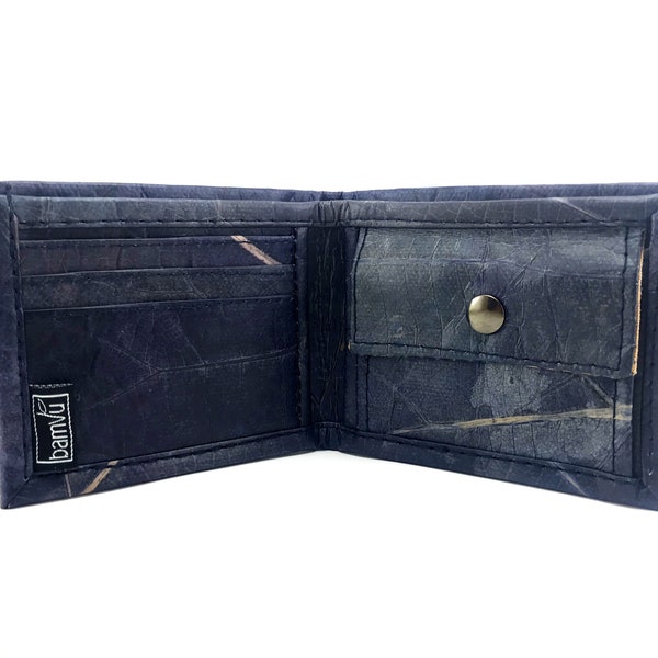 Handmade leaf leather wallet and cards and coins holder for men - Blue wallet - Vegan wallet - Leather free wallet