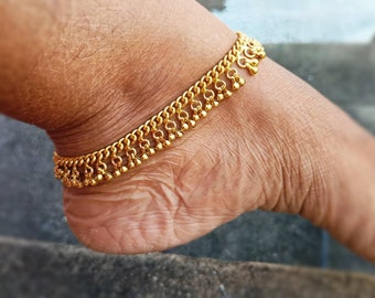 Brass anklets Tiny drops Indian Gypsy Dancer Anklets Boho Anklet Beach wedding foot jewelry Vintage Style Brass Plated Jingle Anklet