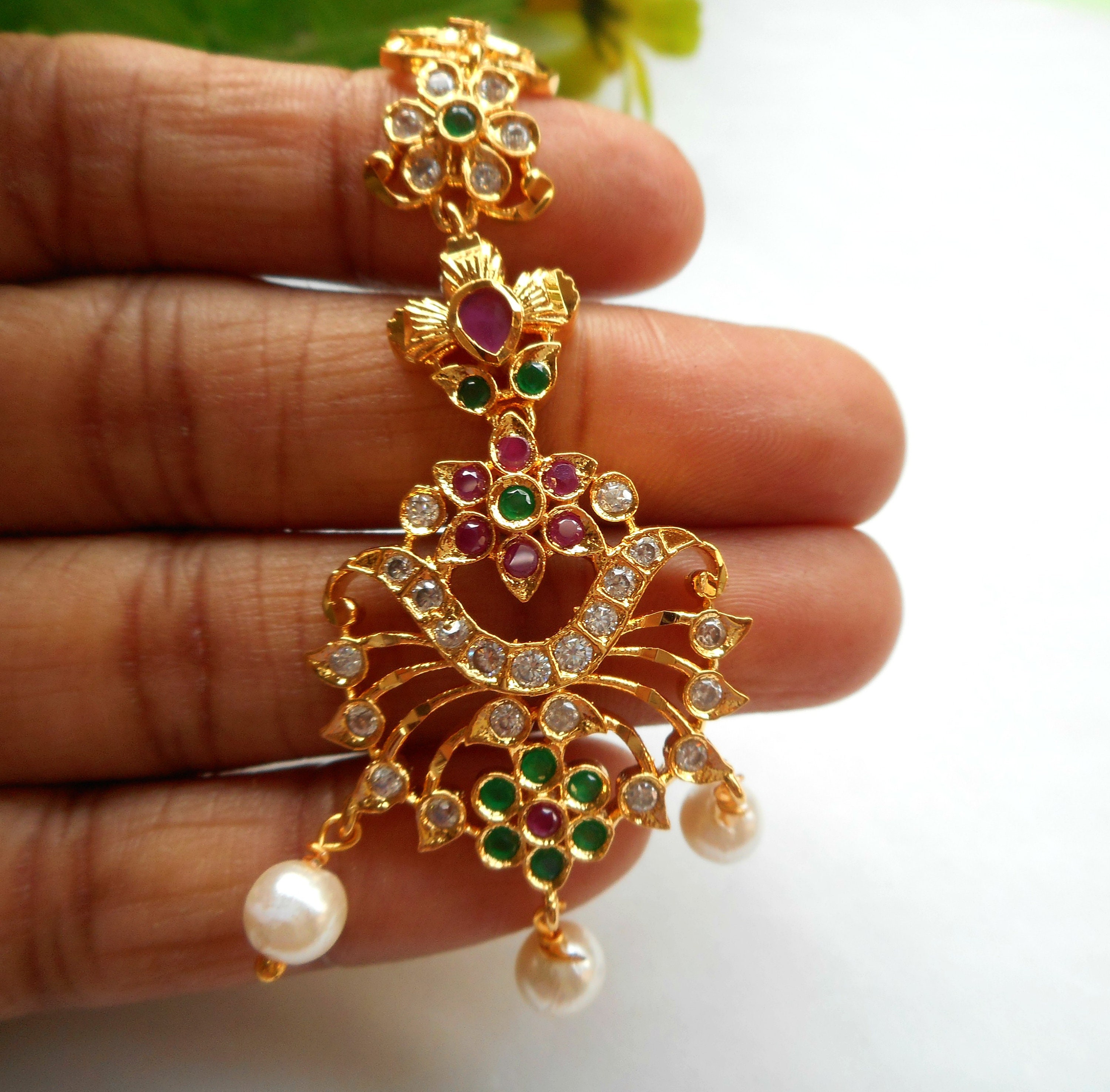 Maang Tikka India Jewelry Indian head piece with CZ stones. Etsy