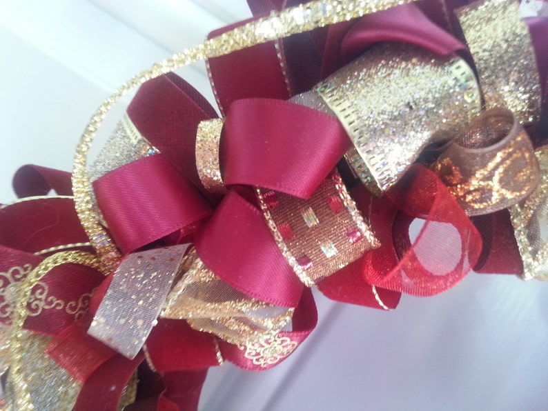 Classic Burgundy and Gold Ribbon Christmas Wreath Etsy