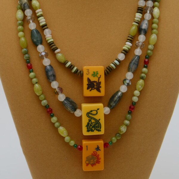 Collares de azulejos de baquelita Mah Jongg
