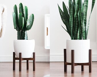 Mid Century Modern Plant Stand with Square Legs, Planter Stand, Hand Made in Canada, Walnut Wood, Retro Home Decor
