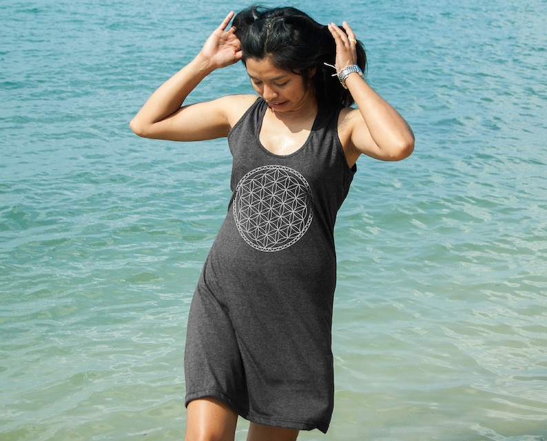 Women Tank Dress Flower of Life Mandala Yoga Design Screen Print Relaxed Soft and Comfy Summer Dress for Her