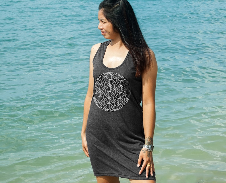 Women Tank Dress Flower of Life Mandala Yoga Design Screen Print Relaxed Soft and Comfy Summer Dress for Her