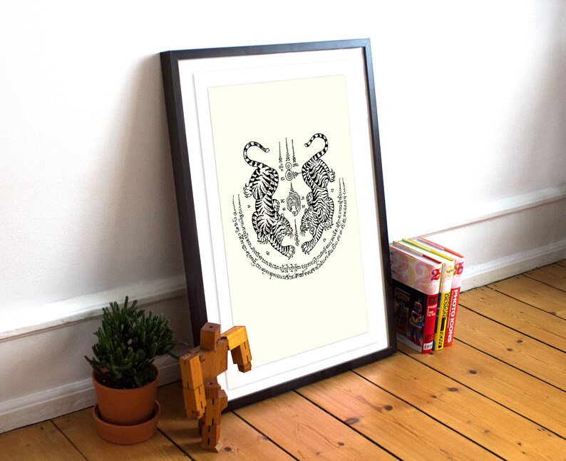 Yant Suea Tiger Sak Yant Tattoo Screen Print Art Thai Sacred | Etsy