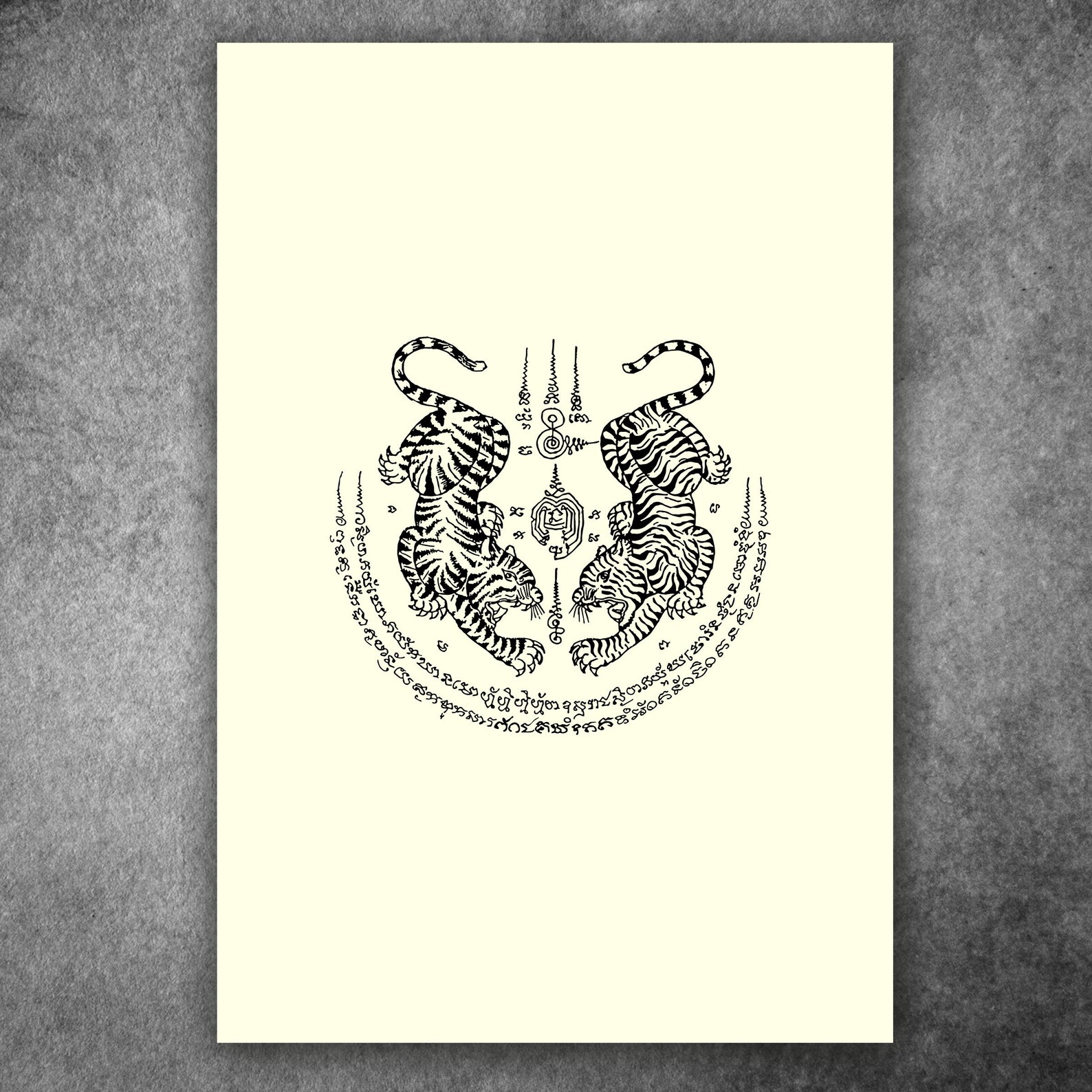 Yant Suea Tiger Sak Yant Tattoo Screen Print Art Thai Sacred | Etsy