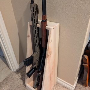 Rustic Solid Pine 2-Rifle Rack: Quick Access Door-Side Storage