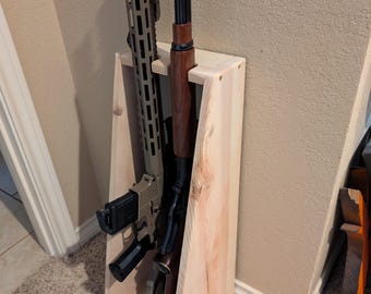 Rustic Solid Pine 2-Rifle Rack: Quick Access Door-Side Storage