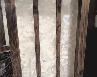 Rustic White Pearl Epoxy & Black Walnut Stained Pine 6 Knife Rack: Open Shadow Box Case