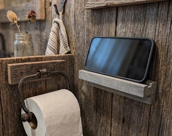Rustic Pine Bathroom Phone Holder: Smartphone shelf