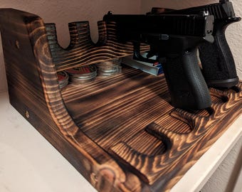 Rustic Solid Pine Pistol Rack, Handgun Storage