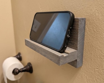 Rustic Pine Bathroom Phone Holder: Smartphone shelf