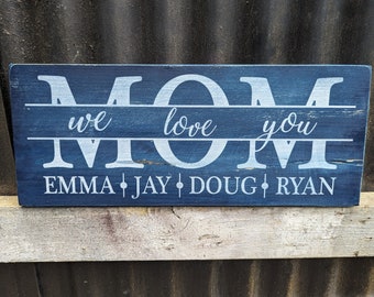 Rustic Wood Family Name Sign: Distressed Solid Pine, Mother's/Father's Day
