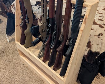 Rustic Rifle Rack with Storage Shelf built in, 9 Rifle Rack, Shotgun Rack with Storage