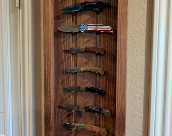 Rustic Stained Pine Knife Rack: Open Display Case