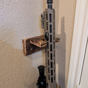Home Defense Rifle Rack, 1 Rifle Rack/Brace, Solid Pine Wall Rifle Rack