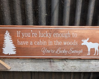 Custom Cabin in the Woods Sign: Rustic Pine Tree & Moose Decor