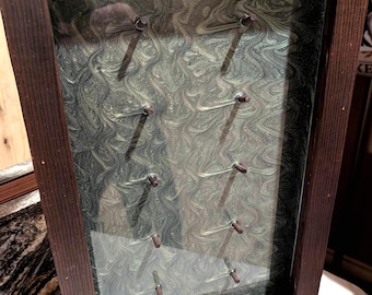 Rustic Blackened Pine & Green Pearl Epoxy 5 Knife Rack: Open Shadow Box Case