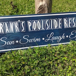 Customizable Retro Pool Sign: Rustic Wood, Personalized Resort Decor