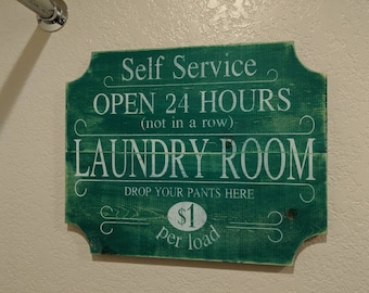 Vintage Distressed Laundry Room Sign: Self Service Decor