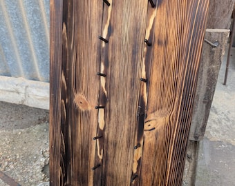 Rustic Flame Stained Pine Knife Display Rack: Open Shadow Box Case