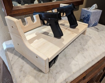 Rustic Pine Pistol Rack with Magazine Storage, Custom Handgun Display