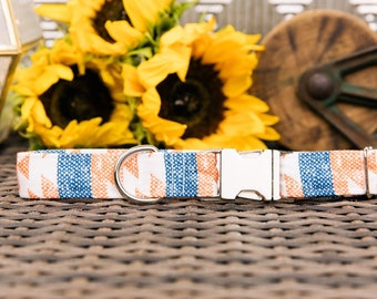 Water Resistant Orange and Blue Aztec Woven Print, Customizable Dog Collar