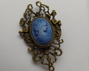 Victorian Edwardian Baroque Regency Gothic Lolita Elegant Romantic Énorme broche de cameo