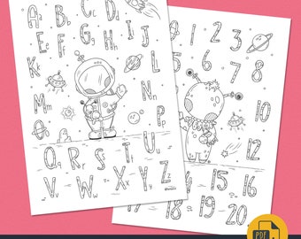 Coloring pages • Space • ABC • 123 • Letters • Numbers