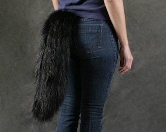 Super Soft Black Wolf Tail (3+ Sizes Available; May Add Optional Ears)