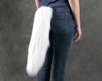 Fluffy White Wolf Tail (3+ Sizes Available; May Add Optional Ears)